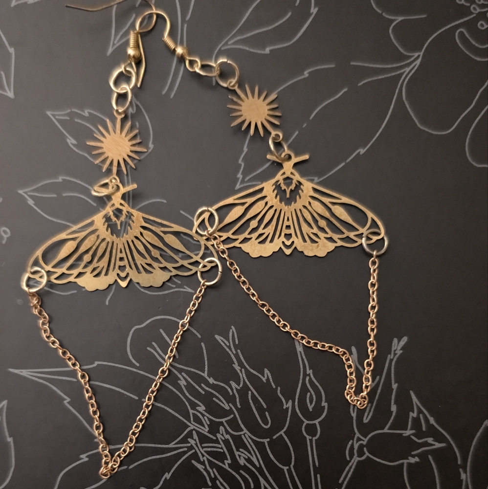 Elegant Gold Moth Chain Earrings